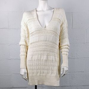 Free People Cream Tunic V-Neck Sweater